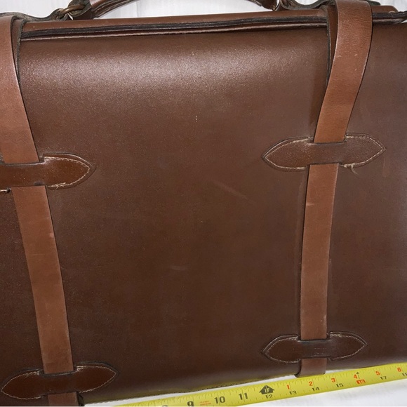Large Vintage Brown Leather File Bag Briefcase School Work Lawyer Doctor - Picture 9 of 12